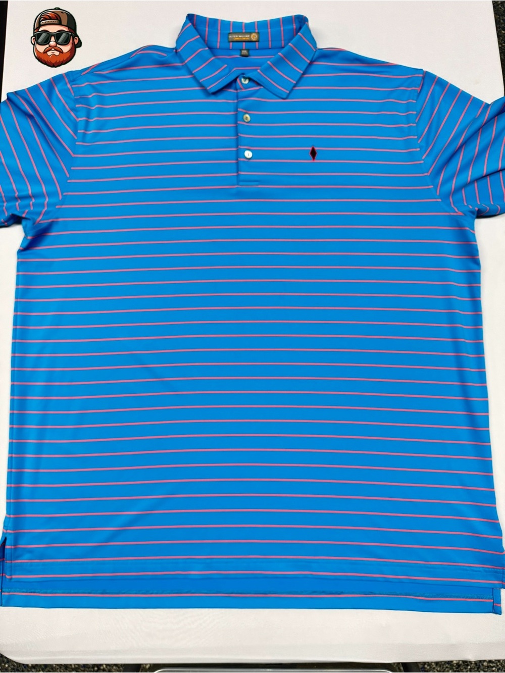 Peter Millar Men's Golf Polo Shirt Summer Comfort, 2XL, Blue/Red Striped